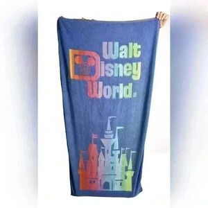 Vintage 1980s WALT DISNEY WORLD  Rainbow Color Stripe Castle Beach Towel Belgium